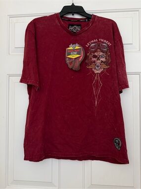 Lethal Threat Eye for an Eye Racing Skull Motorcycle Vintage Wash T Shirt NWT